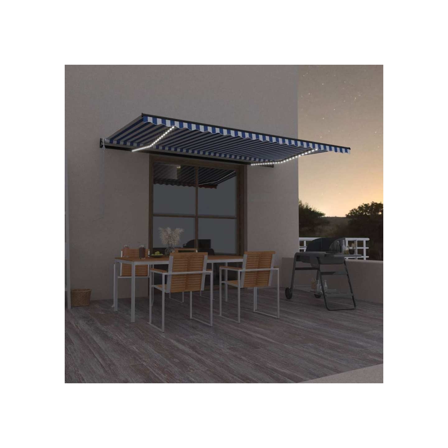 Auvent automatique capteur de vent/LED 500x300 cm Bleu et blanc