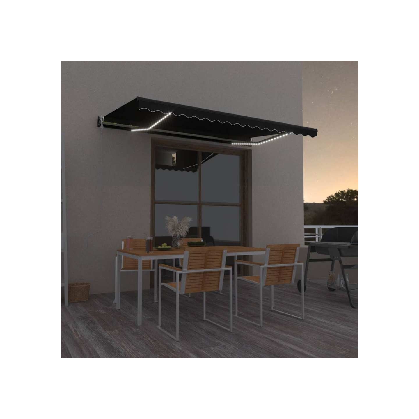Auvent automatique et capteur de vent LED 450x350 cm Anthracite