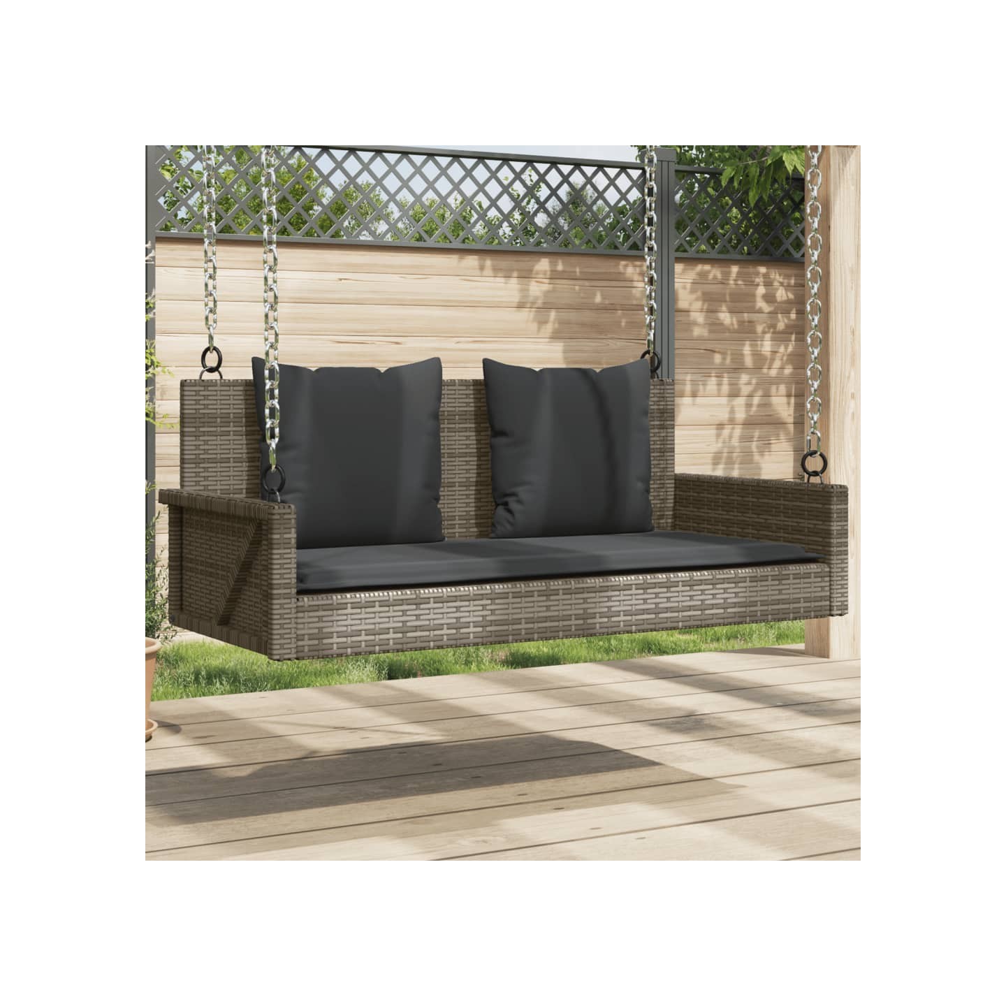 Balancelle avec coussins gris 119x56x48 cm résine tressée