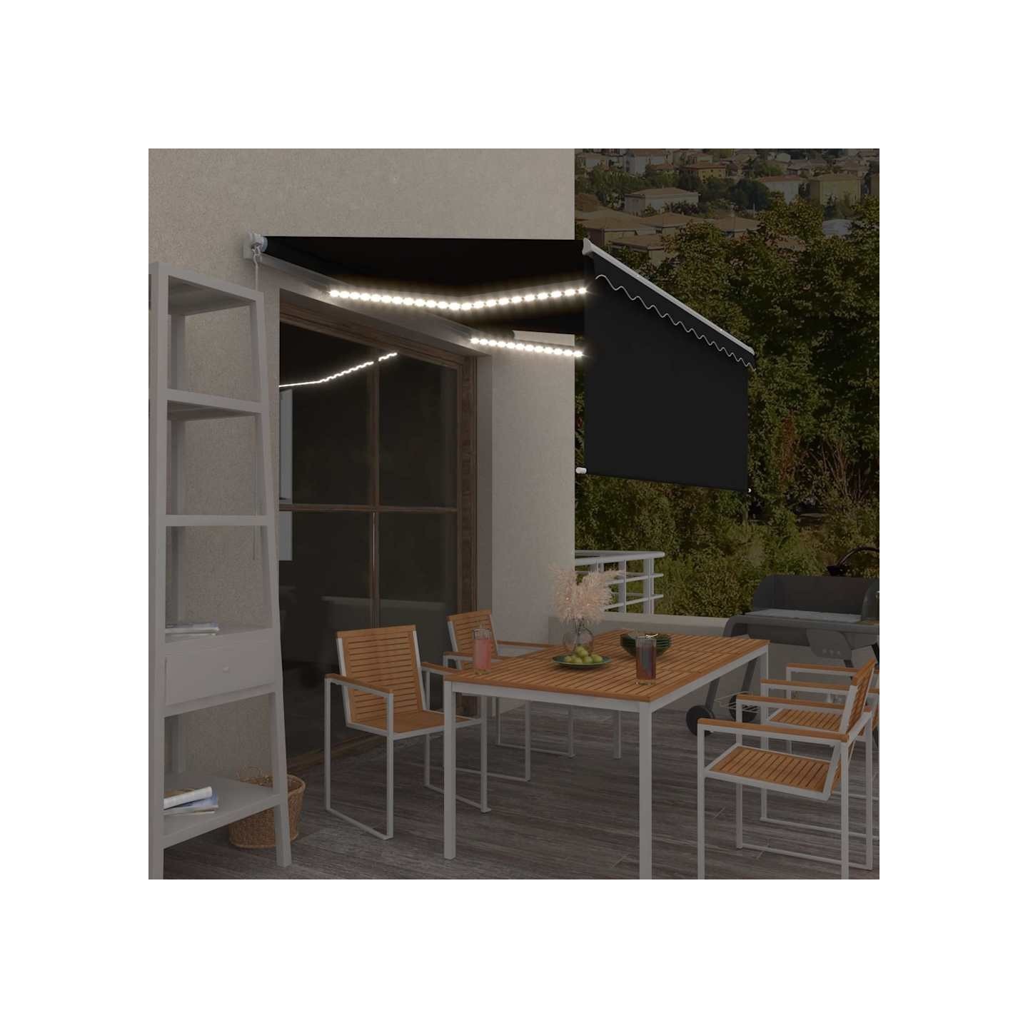 Auvent manuel rétractable avec store et LED 3x2,5 m Anthracite