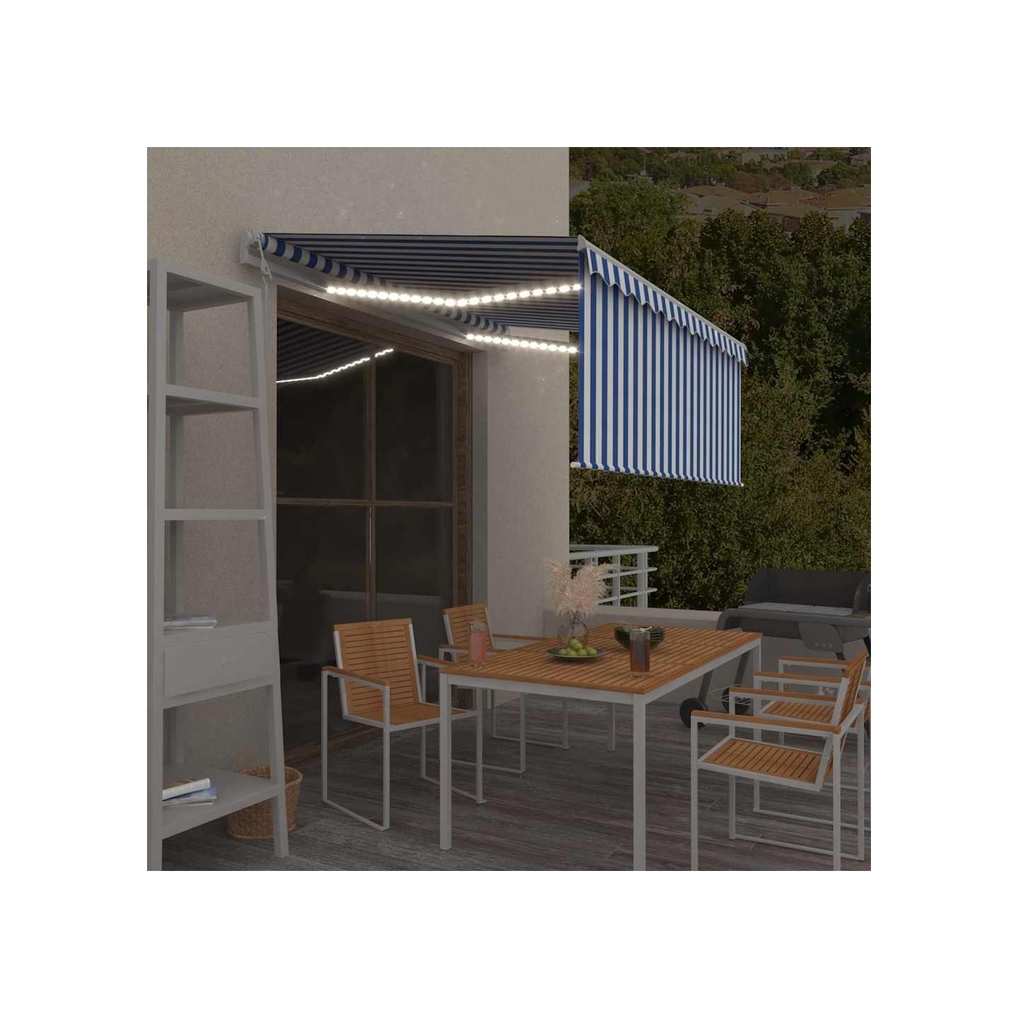 Auvent automatique store LED capteur de vent 3x2,5 m Bleu/blanc