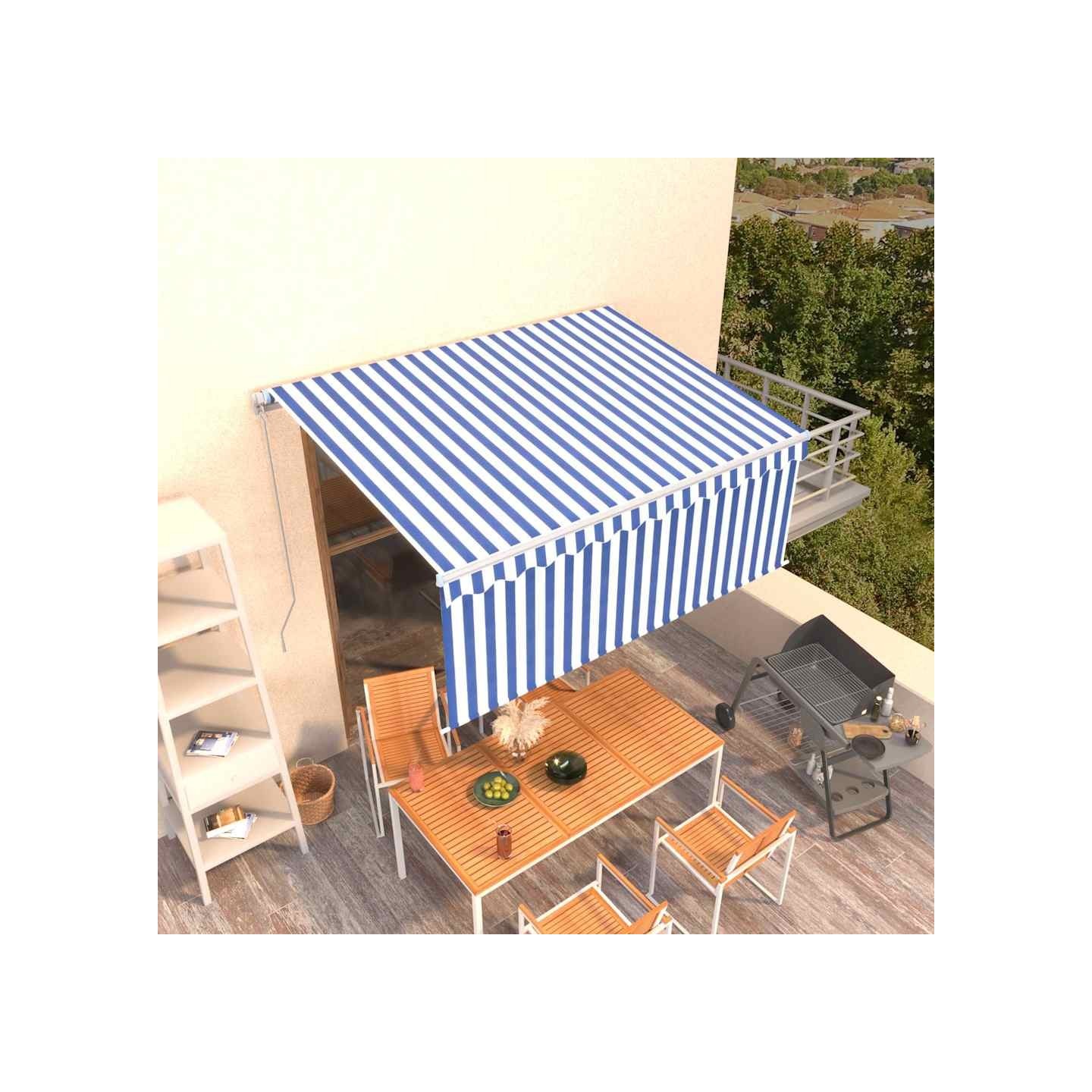 Auvent rétractable manuel avec store 3,5x2,5 m Bleu et blanc