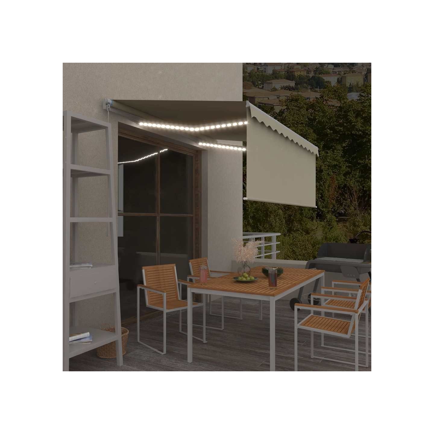 Auvent manuel rétractable avec store et LED 3x2,5 m Crème