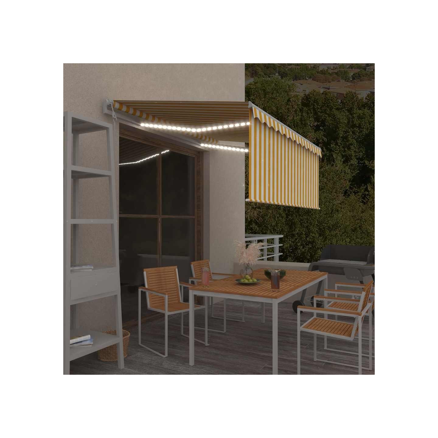 Auvent automatique capteur de vent et LED 3x2,5m Jaune et blanc
