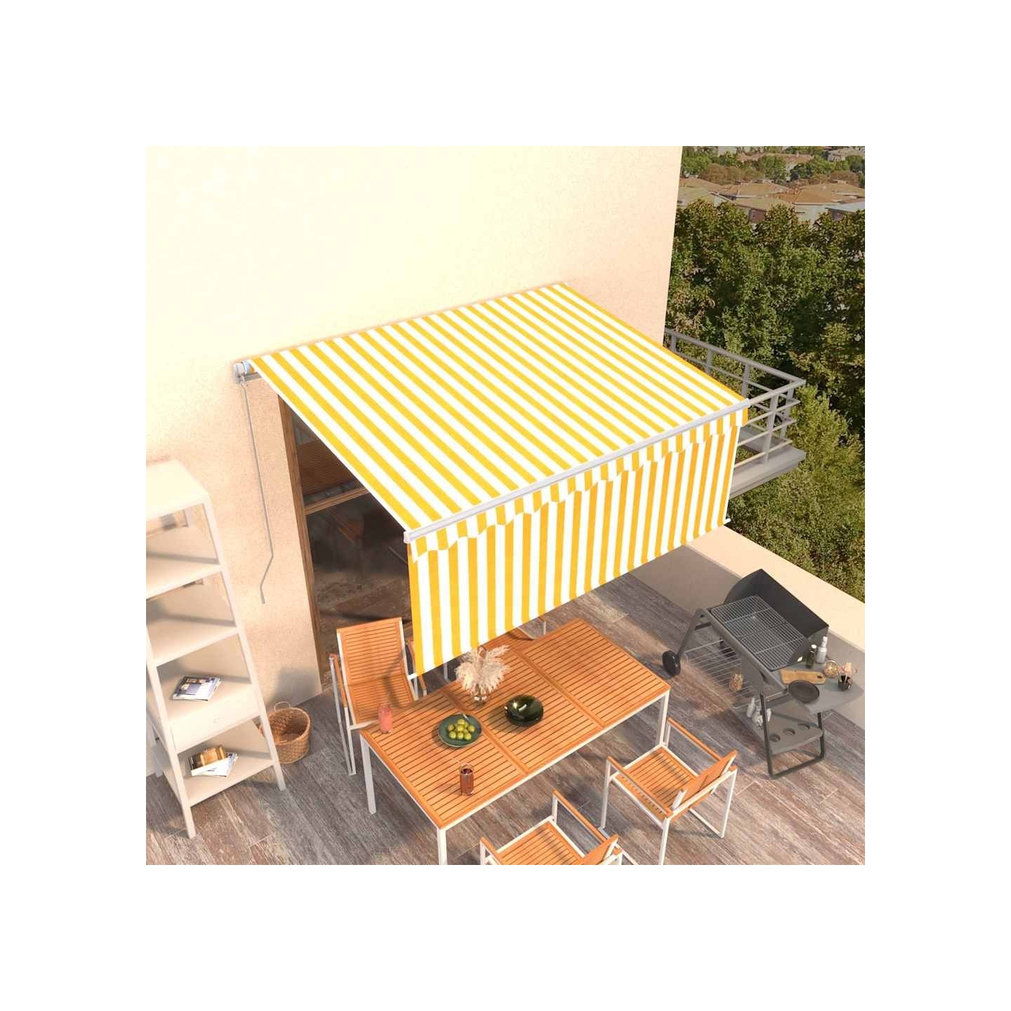 Auvent rétractable manuel avec store 3,5x2,5 m Jaune et blanc