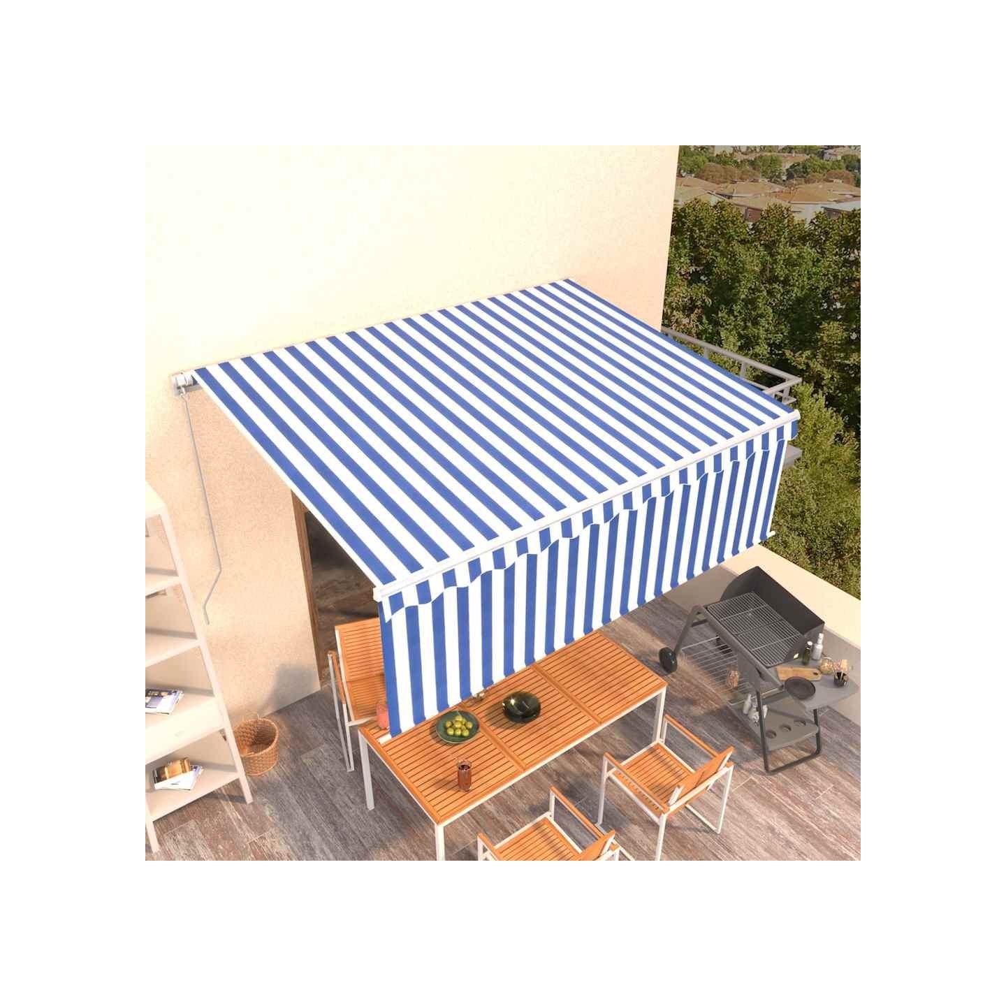 Auvent manuel rétractable avec store 4x3 m Bleu et blanc