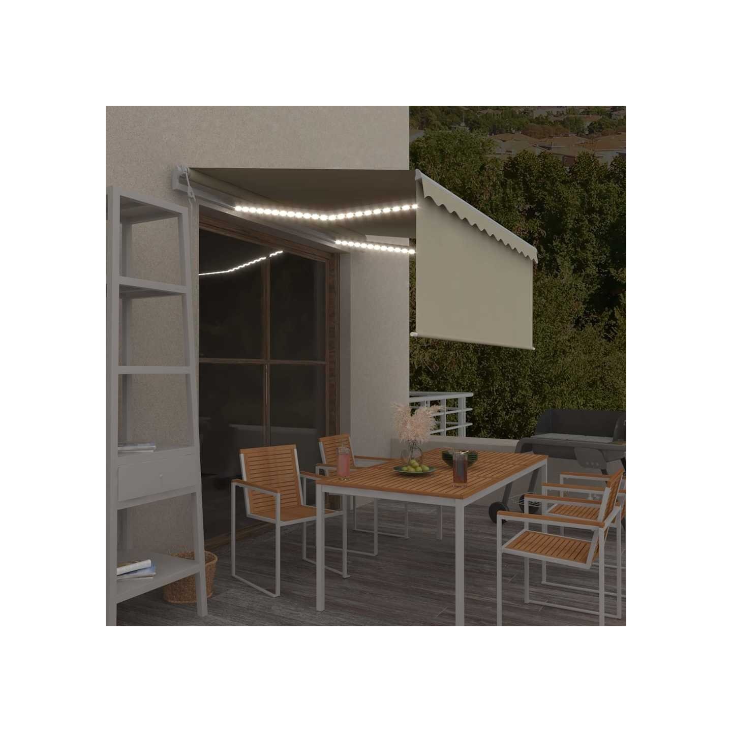 Auvent automatique store capteur de vent LED 3,5x2,5 m Crème