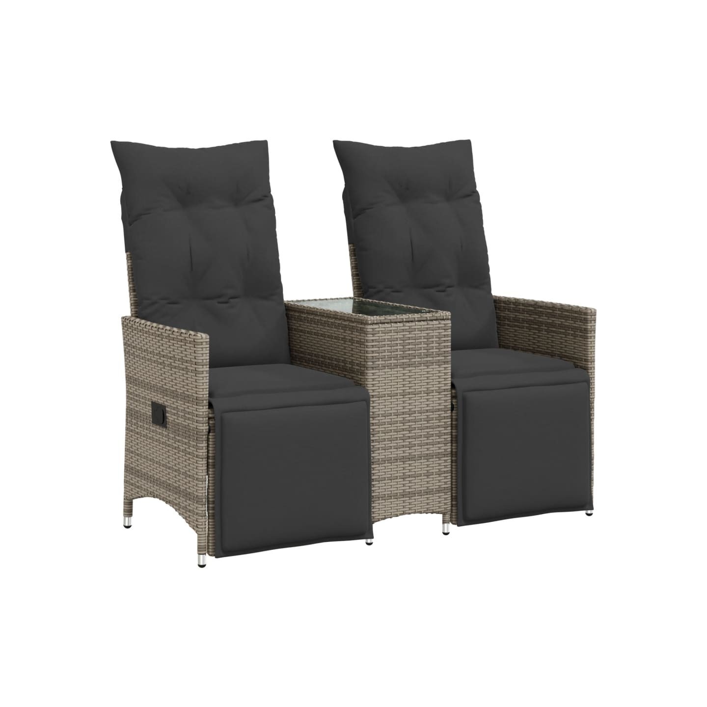 Canapé de jardin inclinable 2 places avec table gris poly rotin