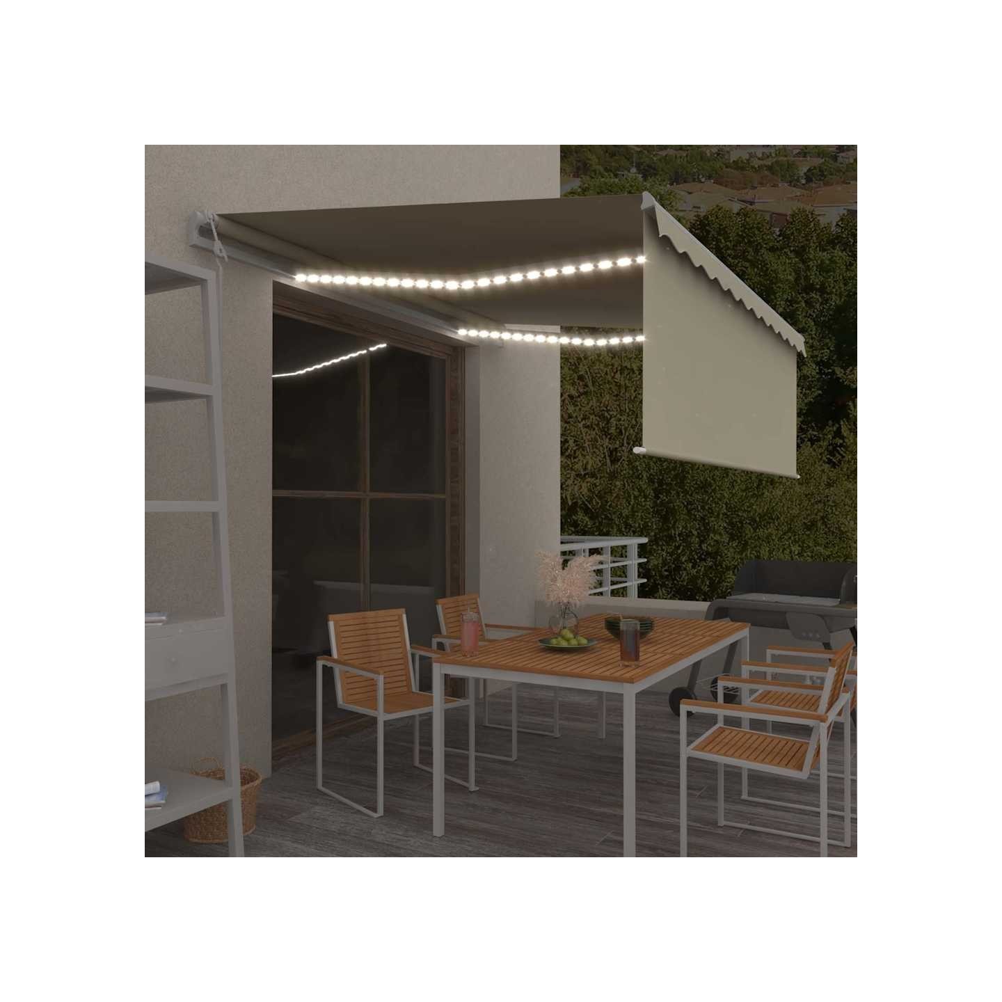Auvent automatique store capteur de vent et LED 4x3 m Crème