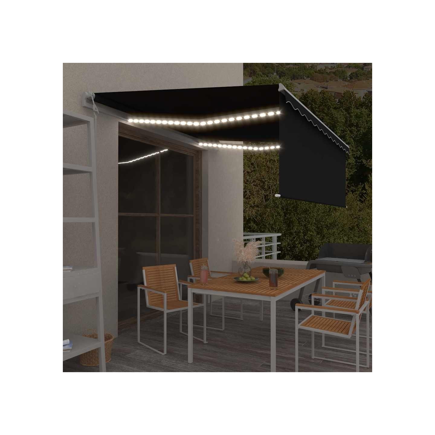 Auvent automatique store capteur de vent et LED 4x3m Anthracite