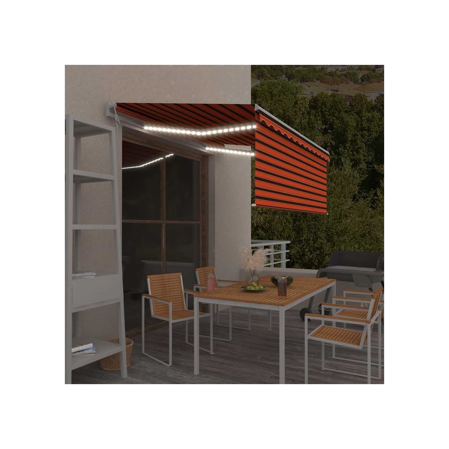 Auvent automatique store capteur de vent LED Orange et marron