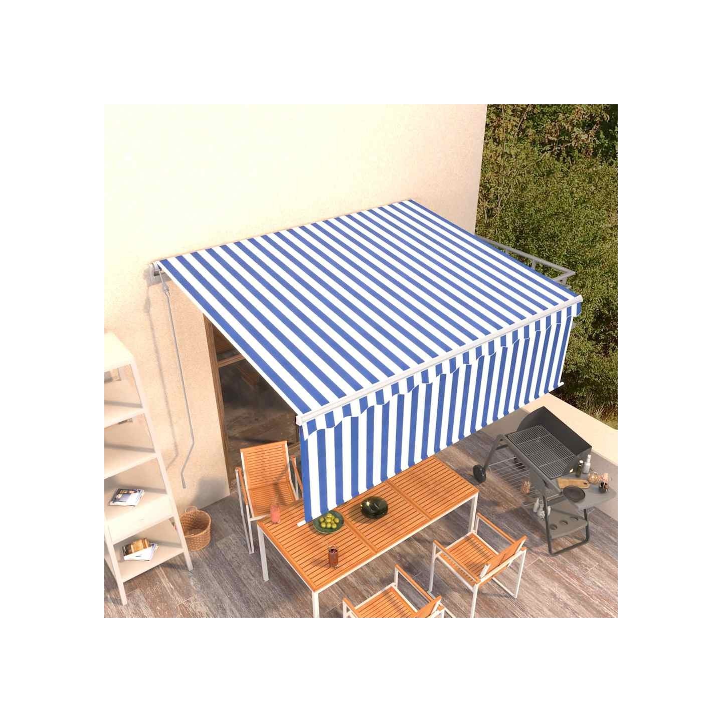 Auvent automatique rétractable avec store 4,5x3 m Bleu et blanc