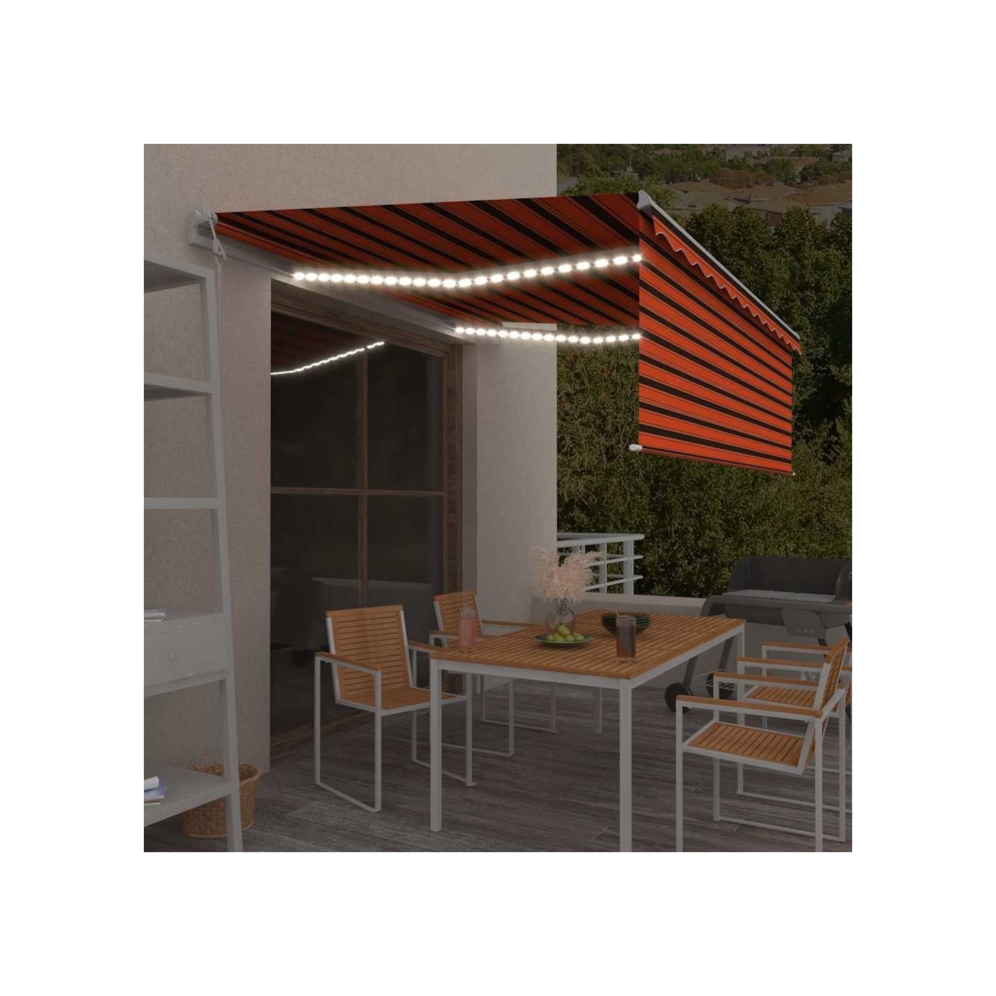 Auvent automatique store capteur de vent LED Orange et marron