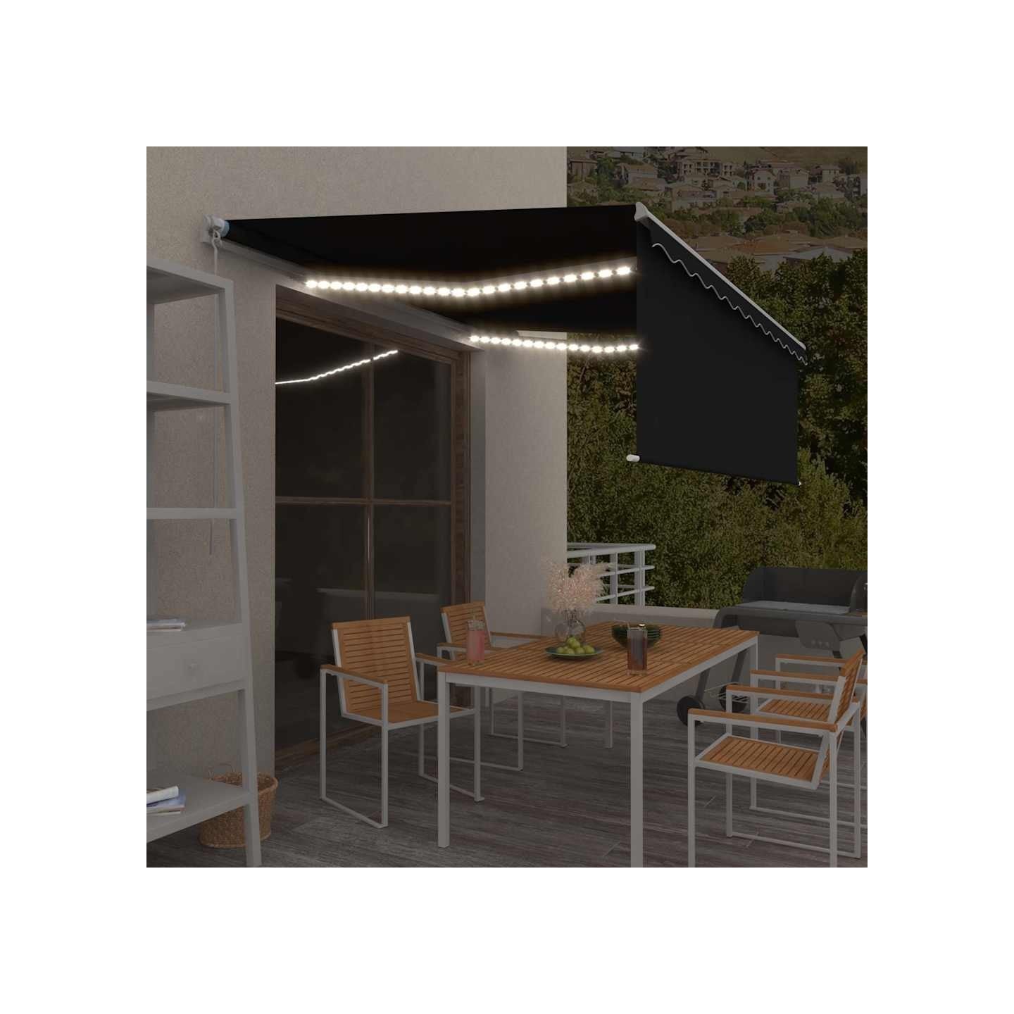 Auvent manuel rétractable avec store et LED 4,5x3 m Anthracite
