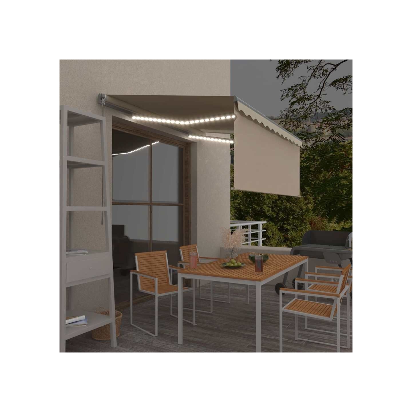 Auvent manuel rétractable avec store et LED 3x2,5 m Crème