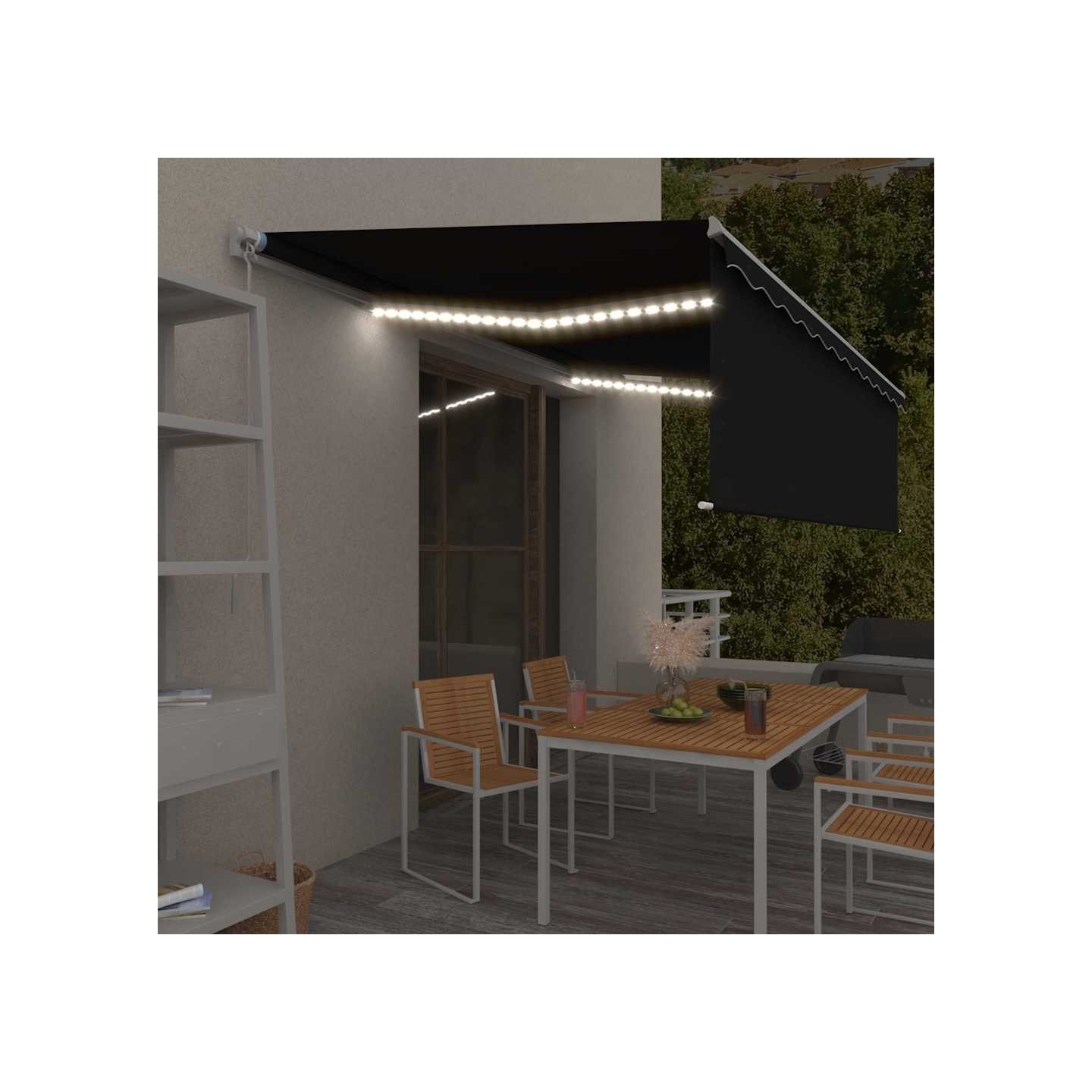 Auvent rétractable manuel avec store et LED 5x3 m Anthracite