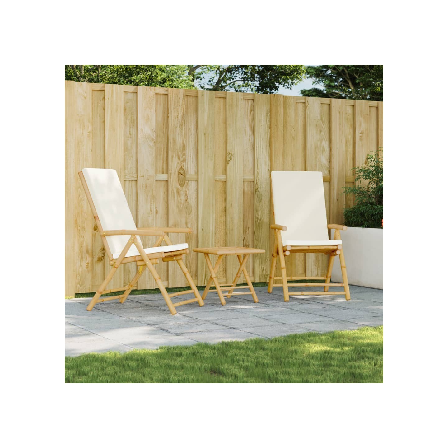 Chaises inclinables de jardin pliantes lot de 2 coussins bambou