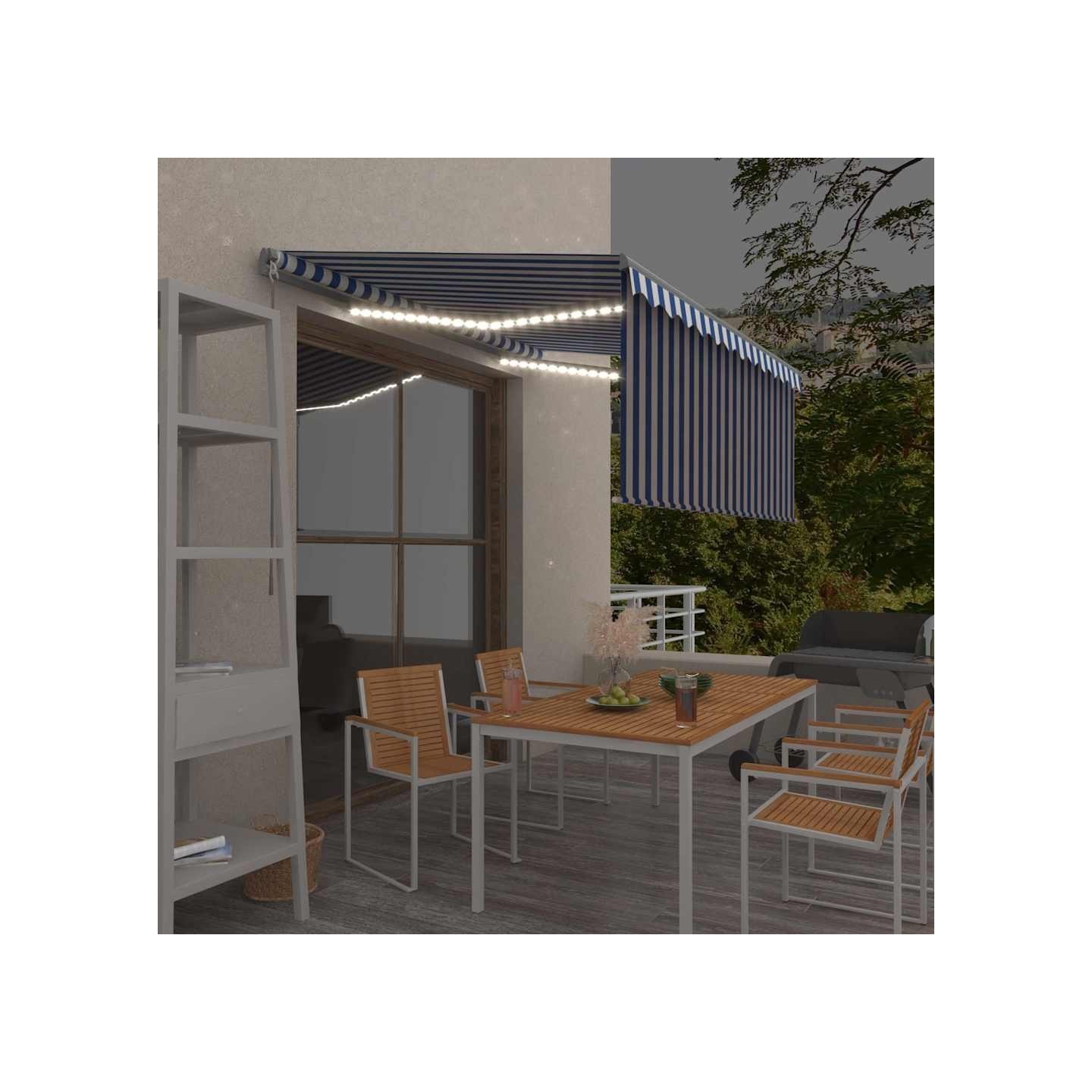 Auvent rétractable manuel avec store LED 3,5x2,5m Bleu et blanc
