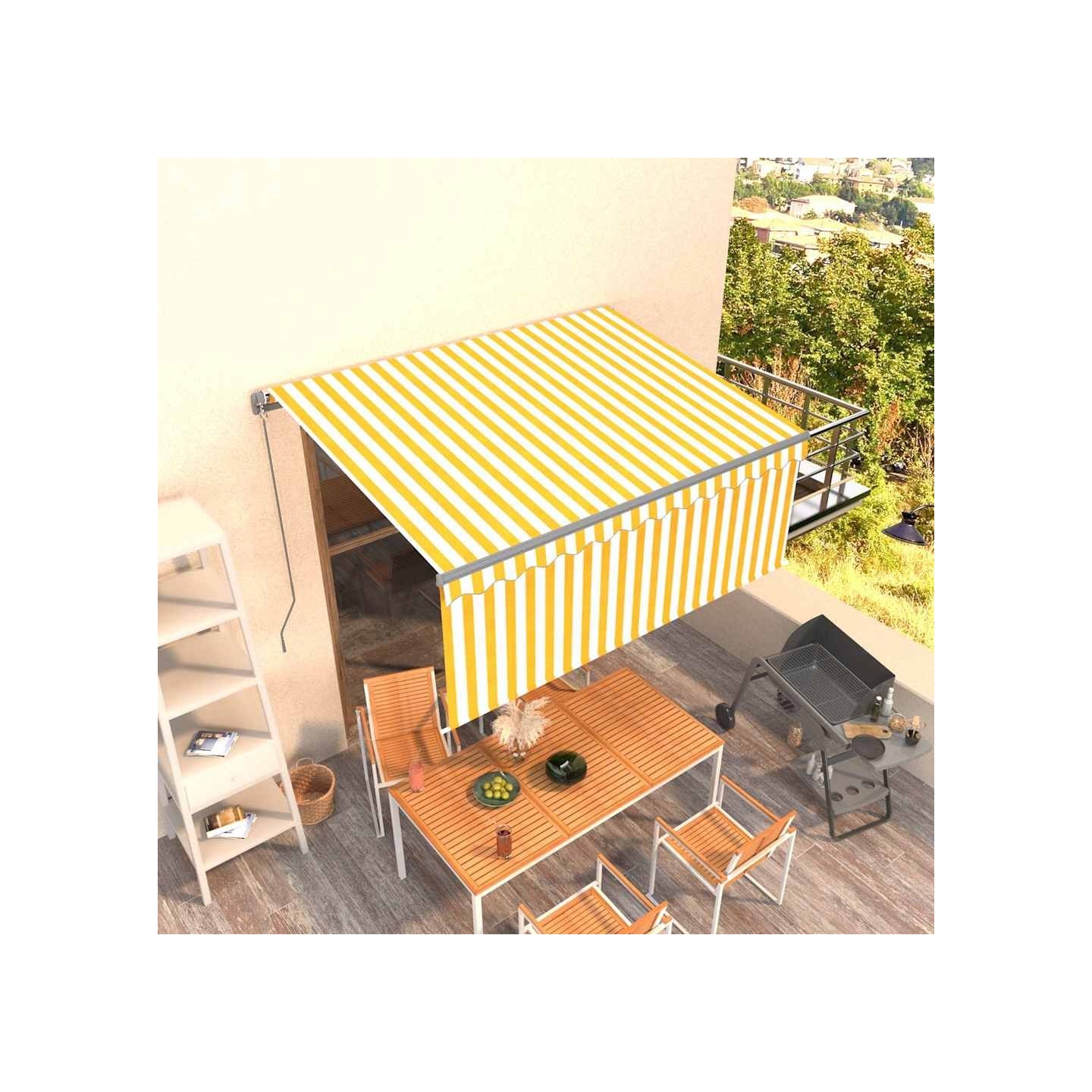 Auvent manuel rétractable avec store 3x2,5 m Jaune et blanc