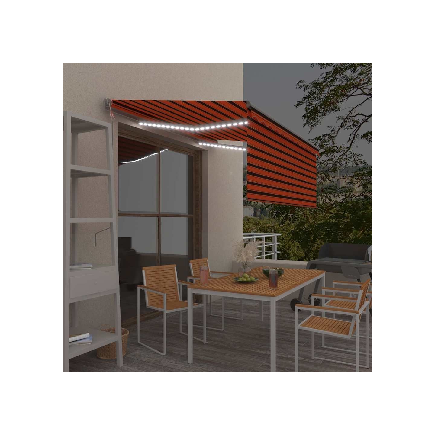 Auvent automatique store capteur de vent LED Orange et marron