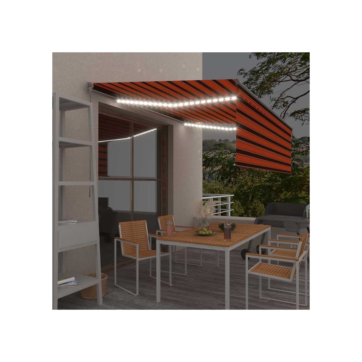 Auvent manuel rétractable et store LED 4,5x3 m Orange et marron