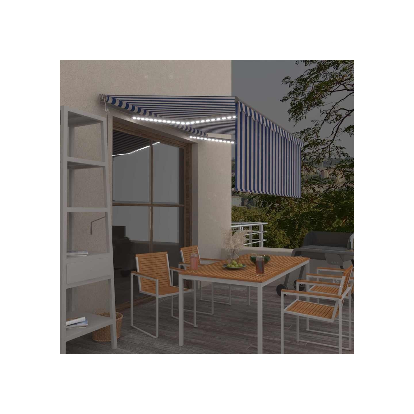 Auvent automatique avec store capteur de vent et LED Bleu blanc