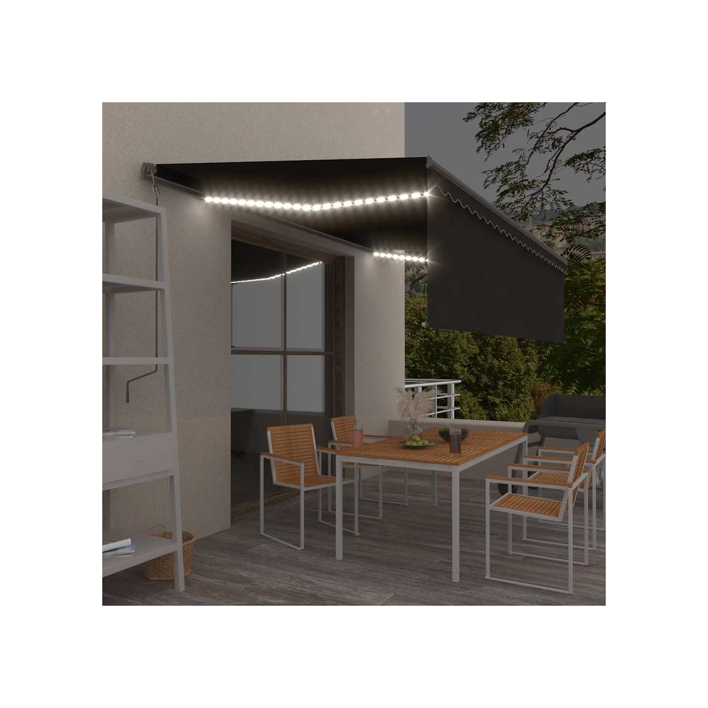 Auvent rétractable manuel avec store et LED 5x3 m Anthracite