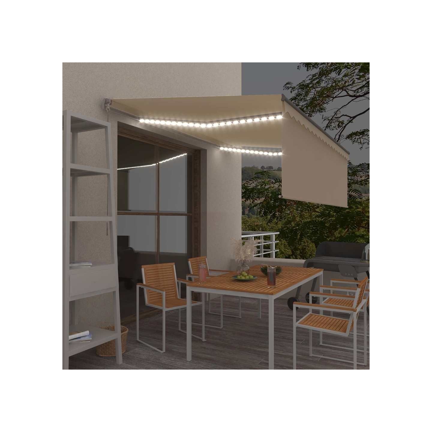 Auvent manuel rétractable avec store et LED 4x3m Crème