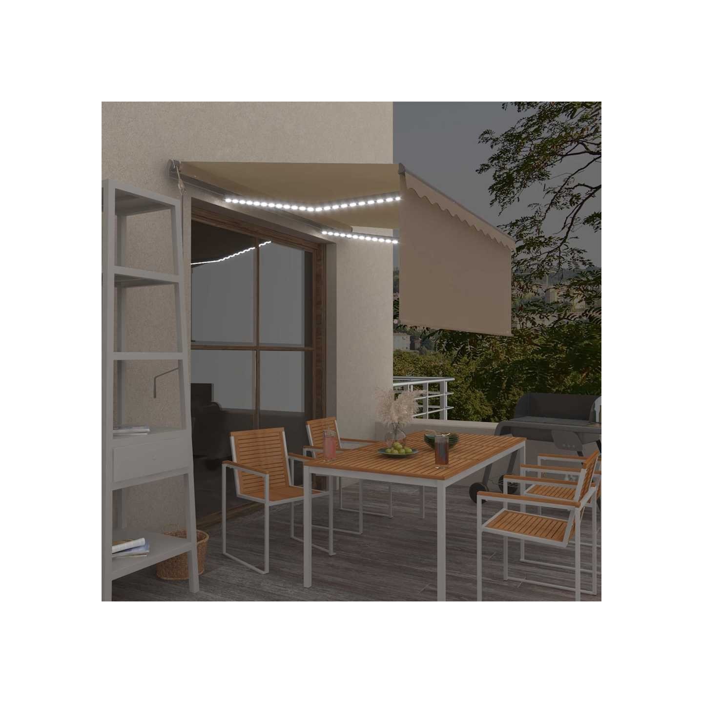 Auvent automatique store capteur de vent LED 3,5x2,5 m Crème