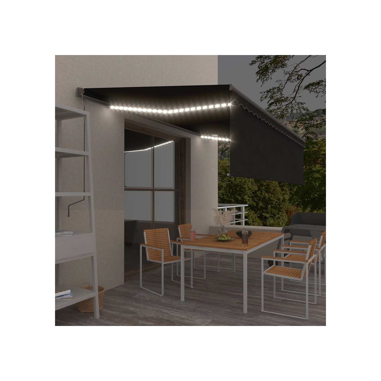 Auvent automatique store capteur de vent et LED 5x3m Anthracite