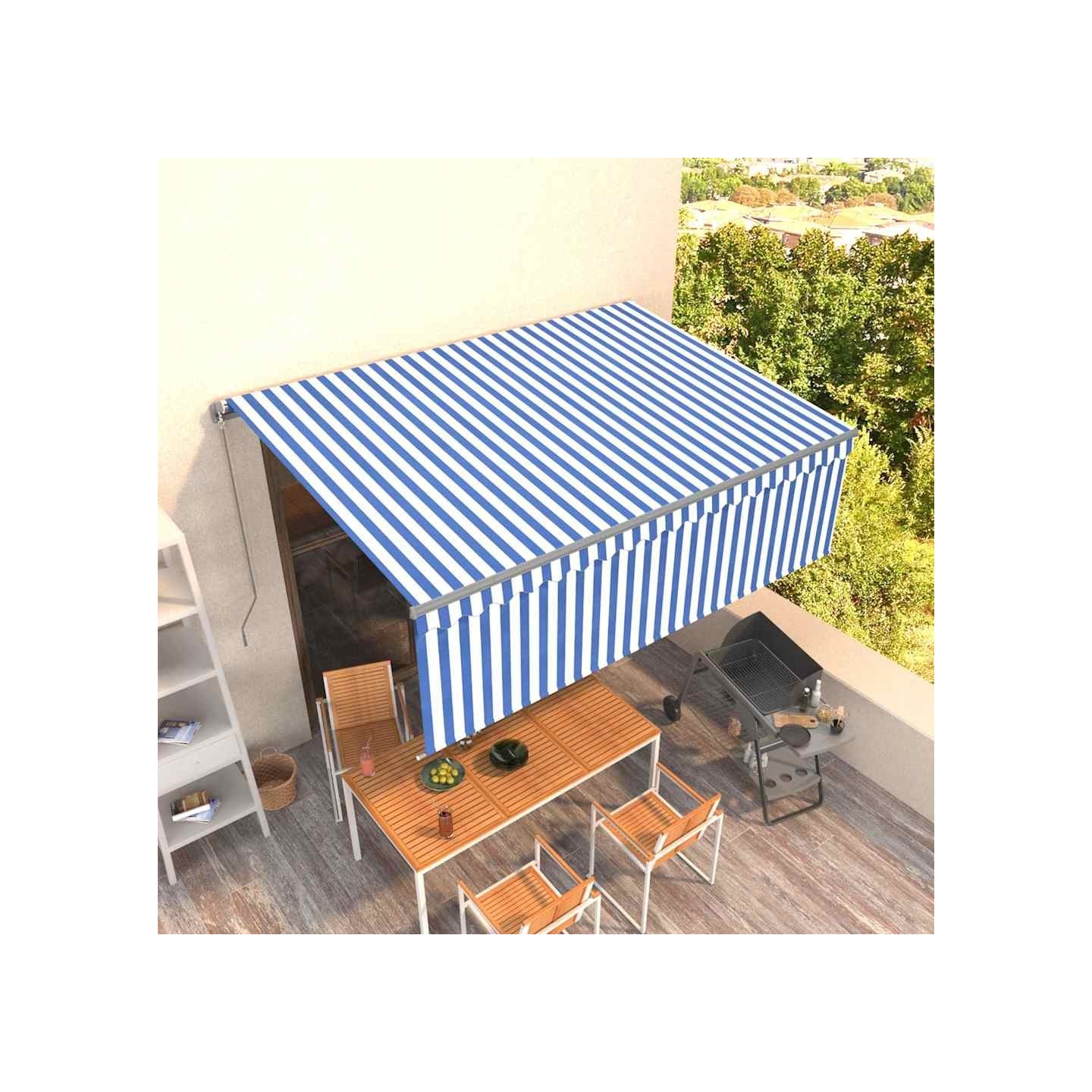 Auvent manuel rétractable avec store 4,5x3 m Bleu et blanc