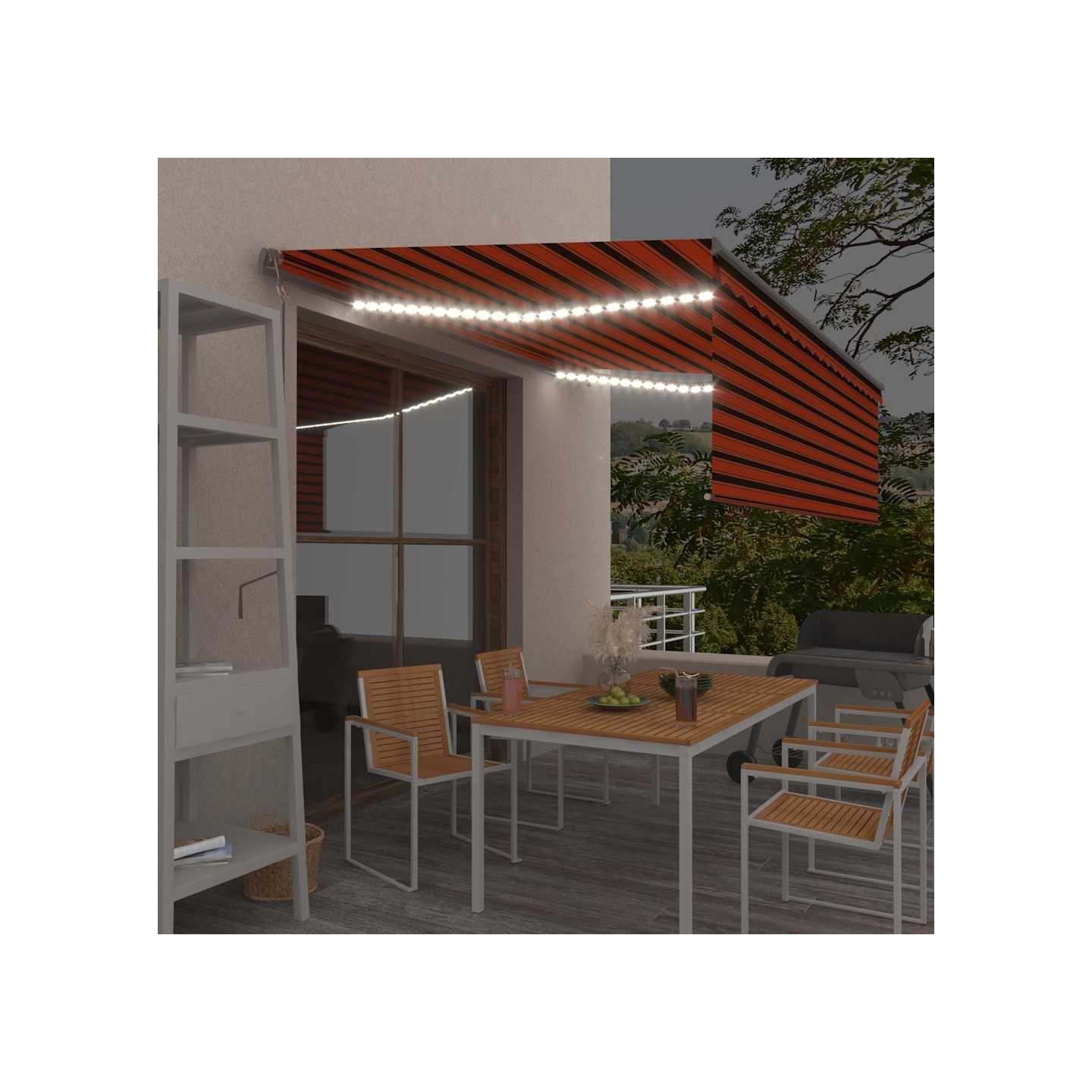 Auvent automatique store capteur de vent LED Orange et marron