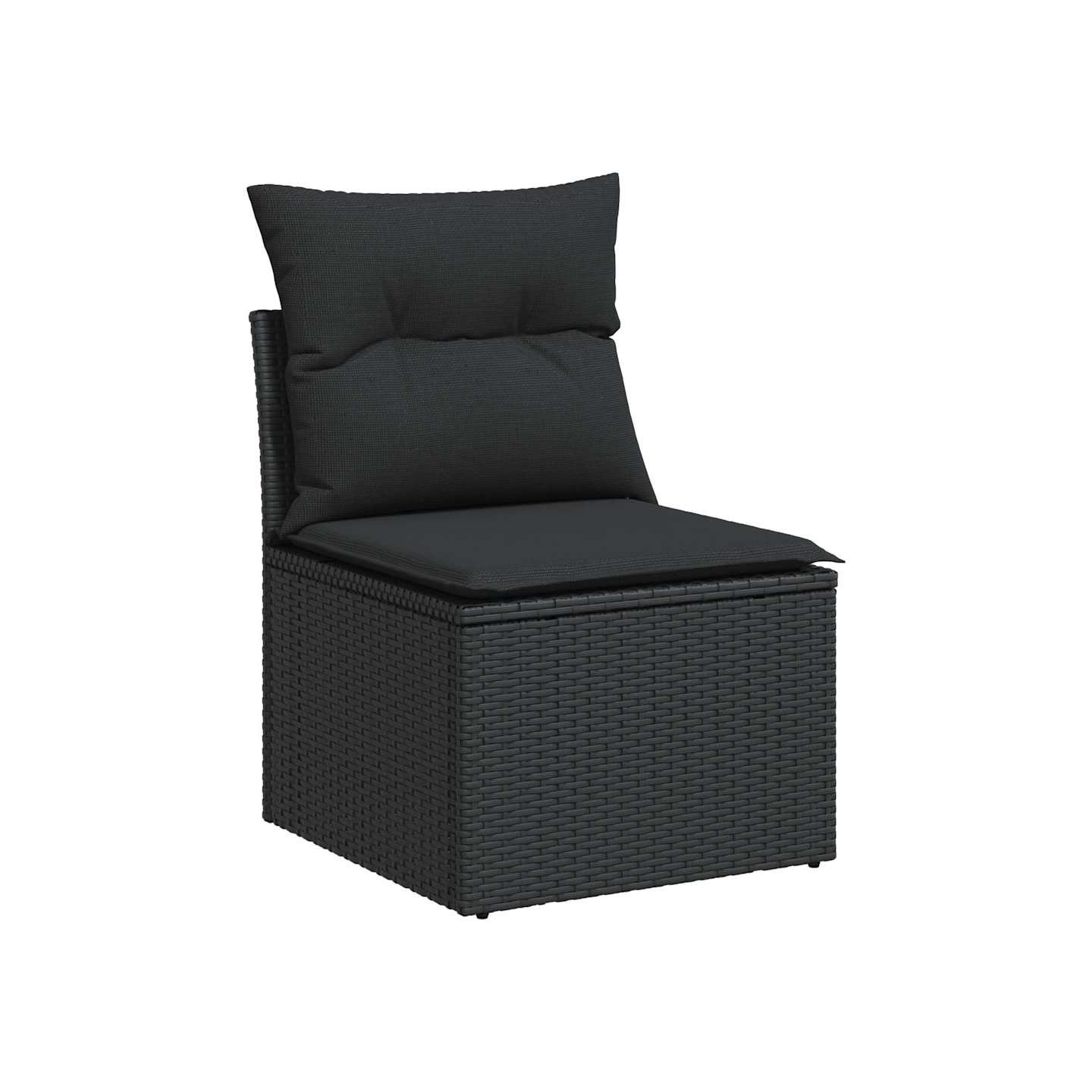 Canapé de jardin sans accoudoirs avec coussins en polyrotin noir