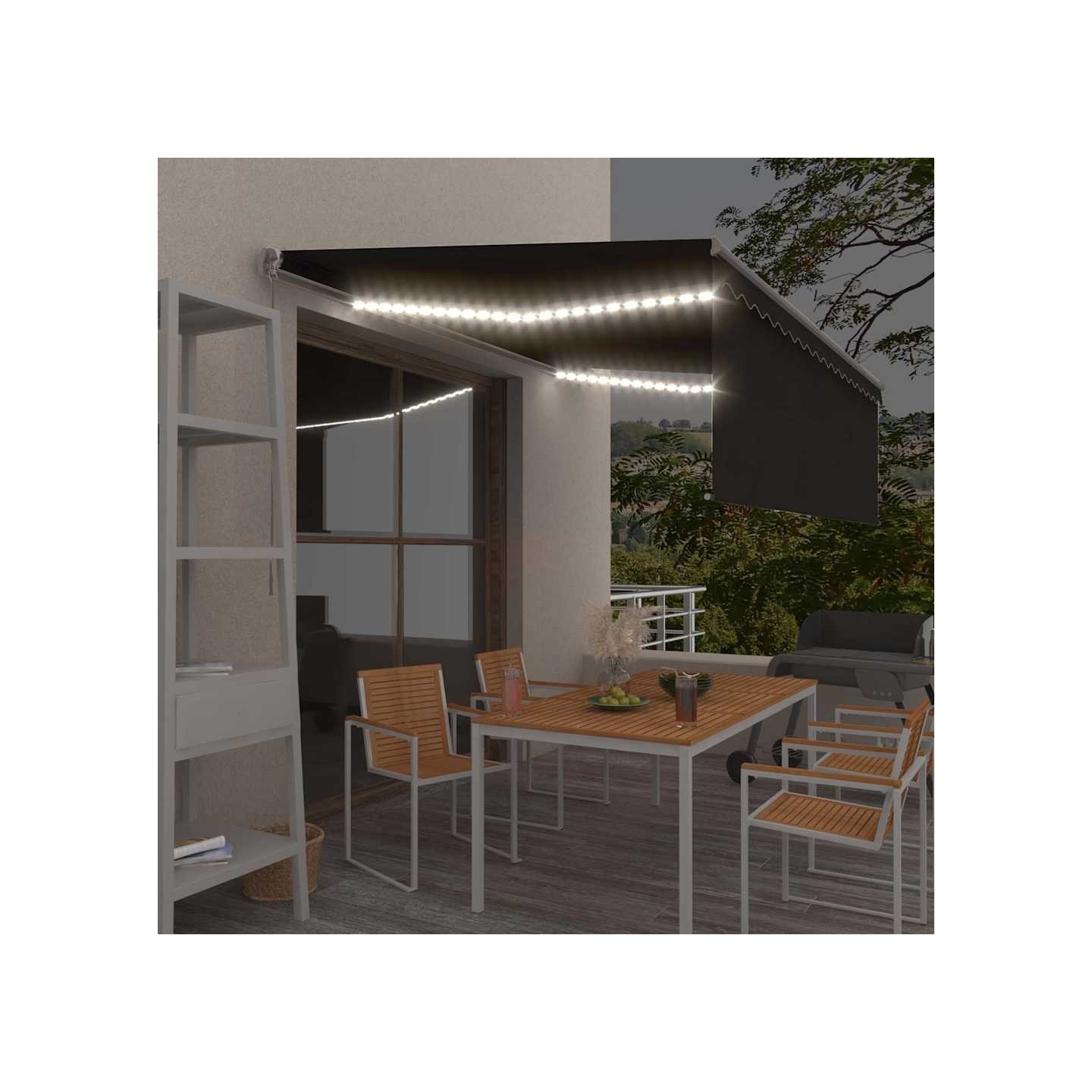 Auvent manuel rétractable avec store et LED 4,5x3 m Anthracite