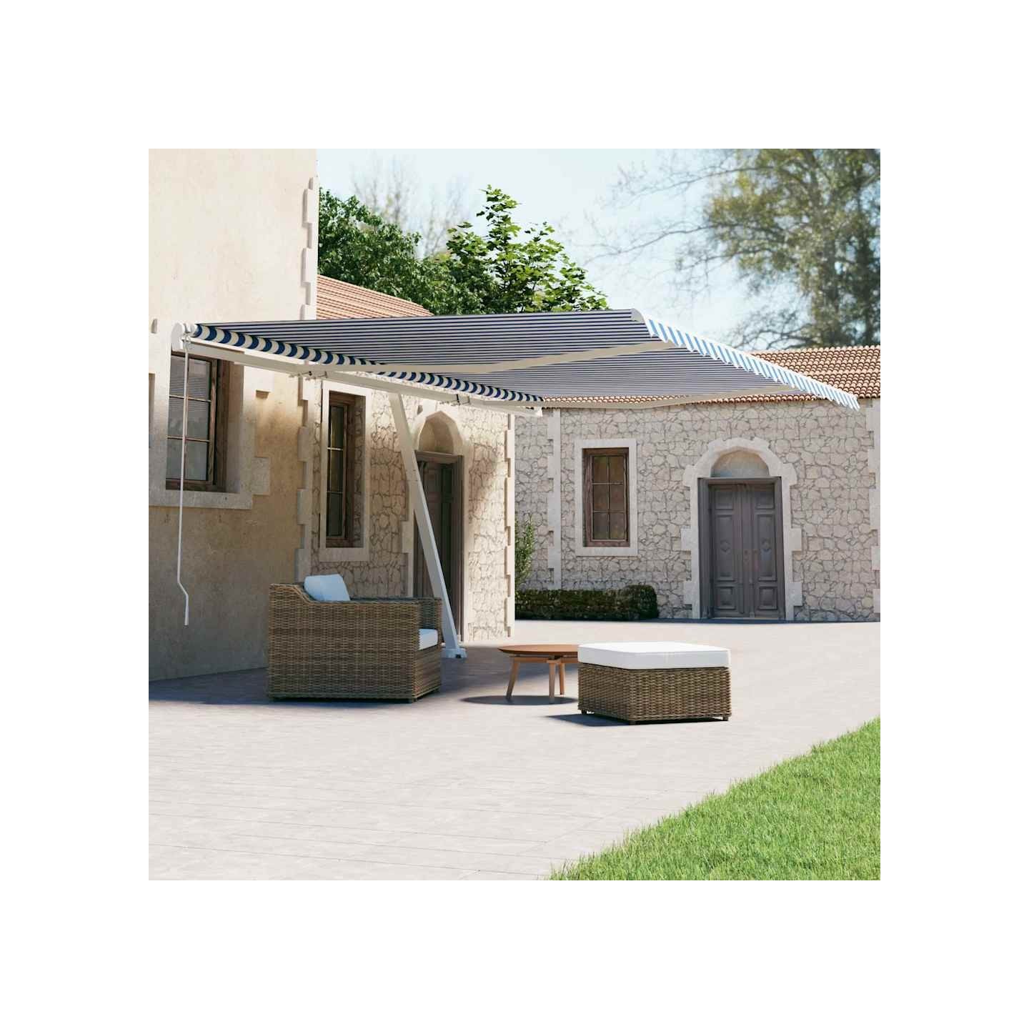 Auvent automatique sur pied 600x300 cm Bleu/Blanc