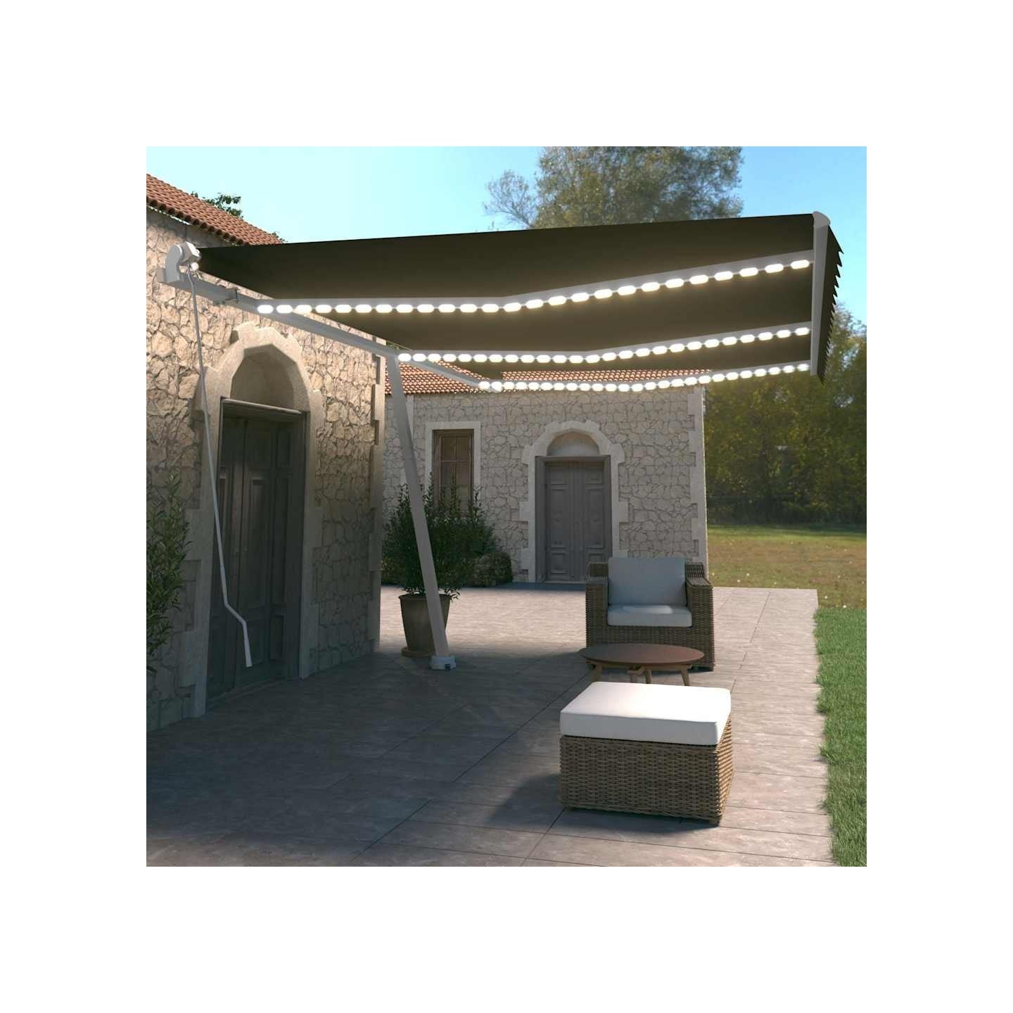 Auvent manuel rétractable avec LED 600x350 cm Anthracite