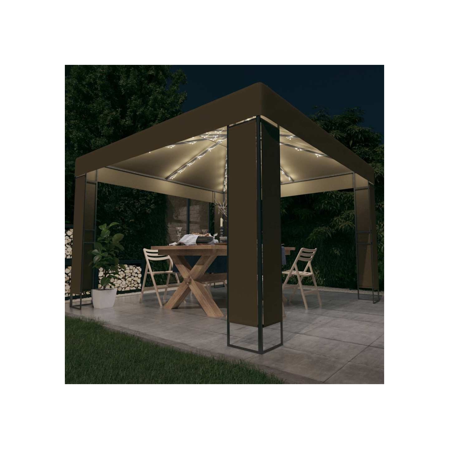 Tonnelle avec double toit et lumières LED 3x3x2,7 m Taupe