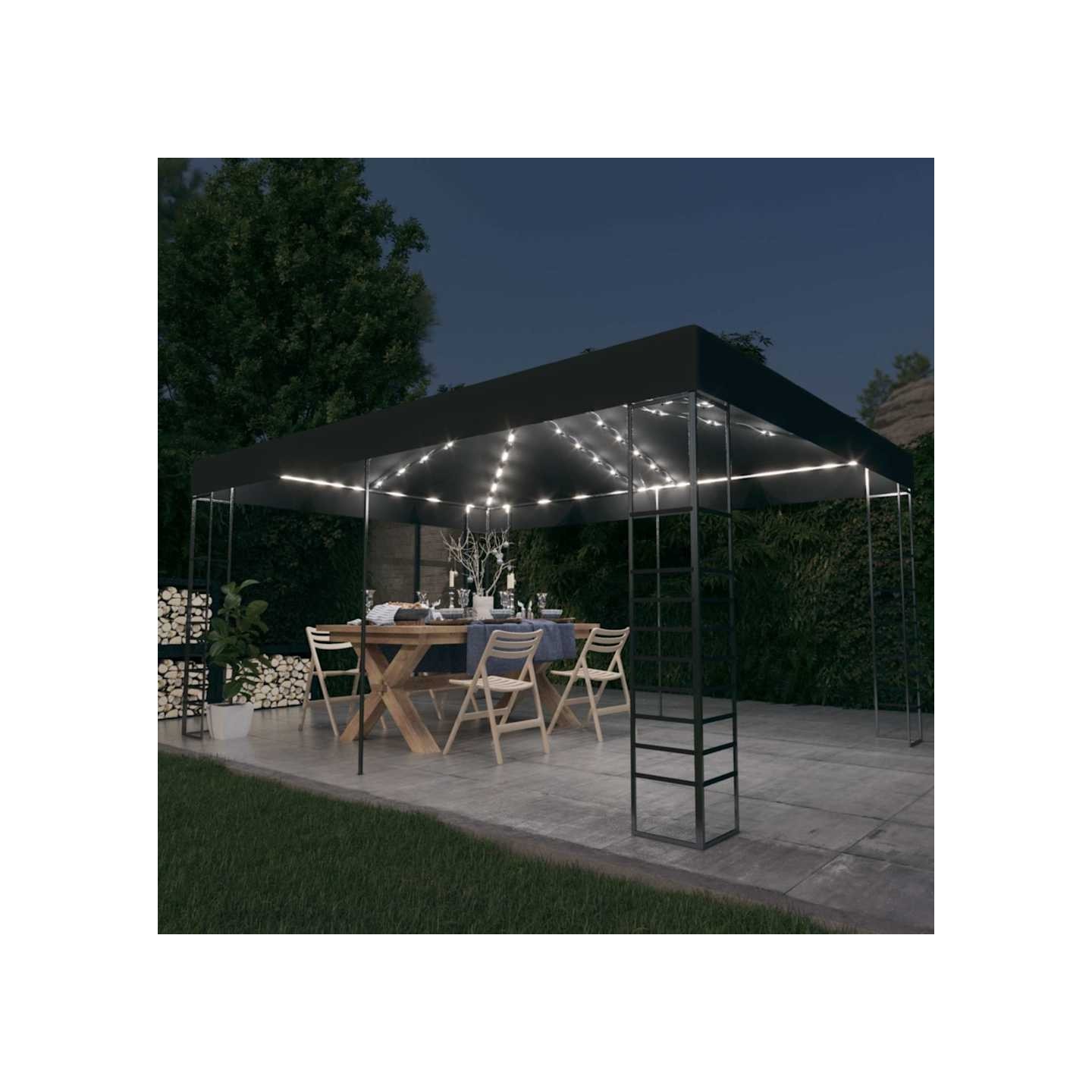 Tonnelle avec guirlande lumineuse à LED 3x4 m Anthracite