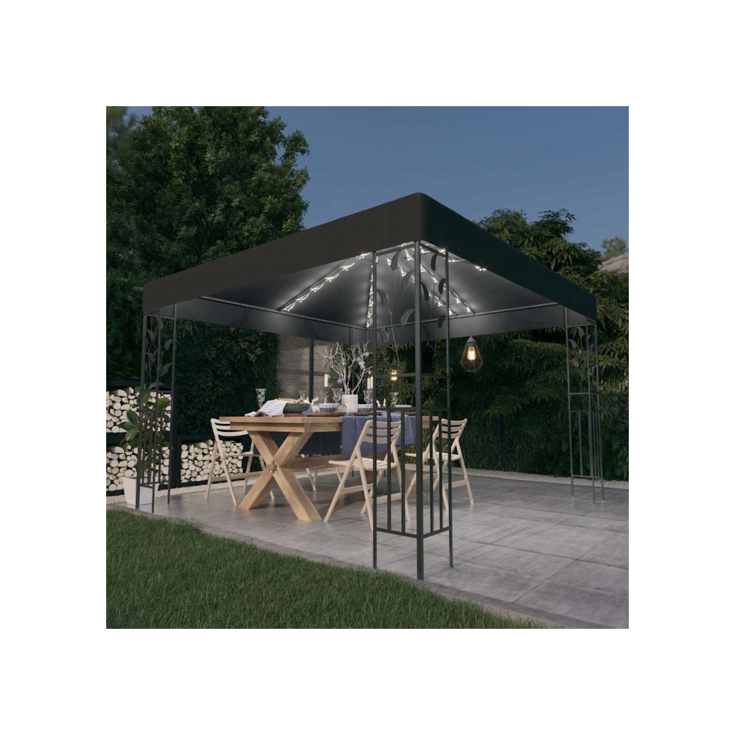 Tonnelle avec guirlande lumineuse à LED 3x3 m Anthracite