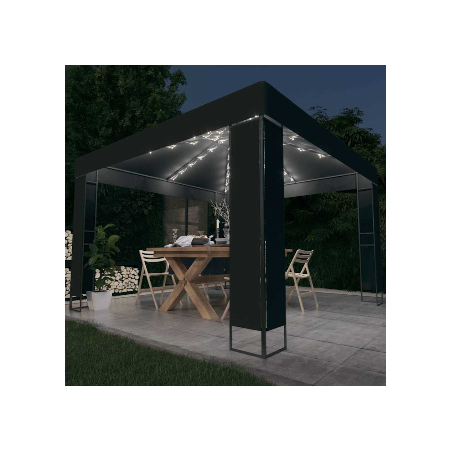 Tonnelle avec double toit et lumières LED 3x3 m Anthracite