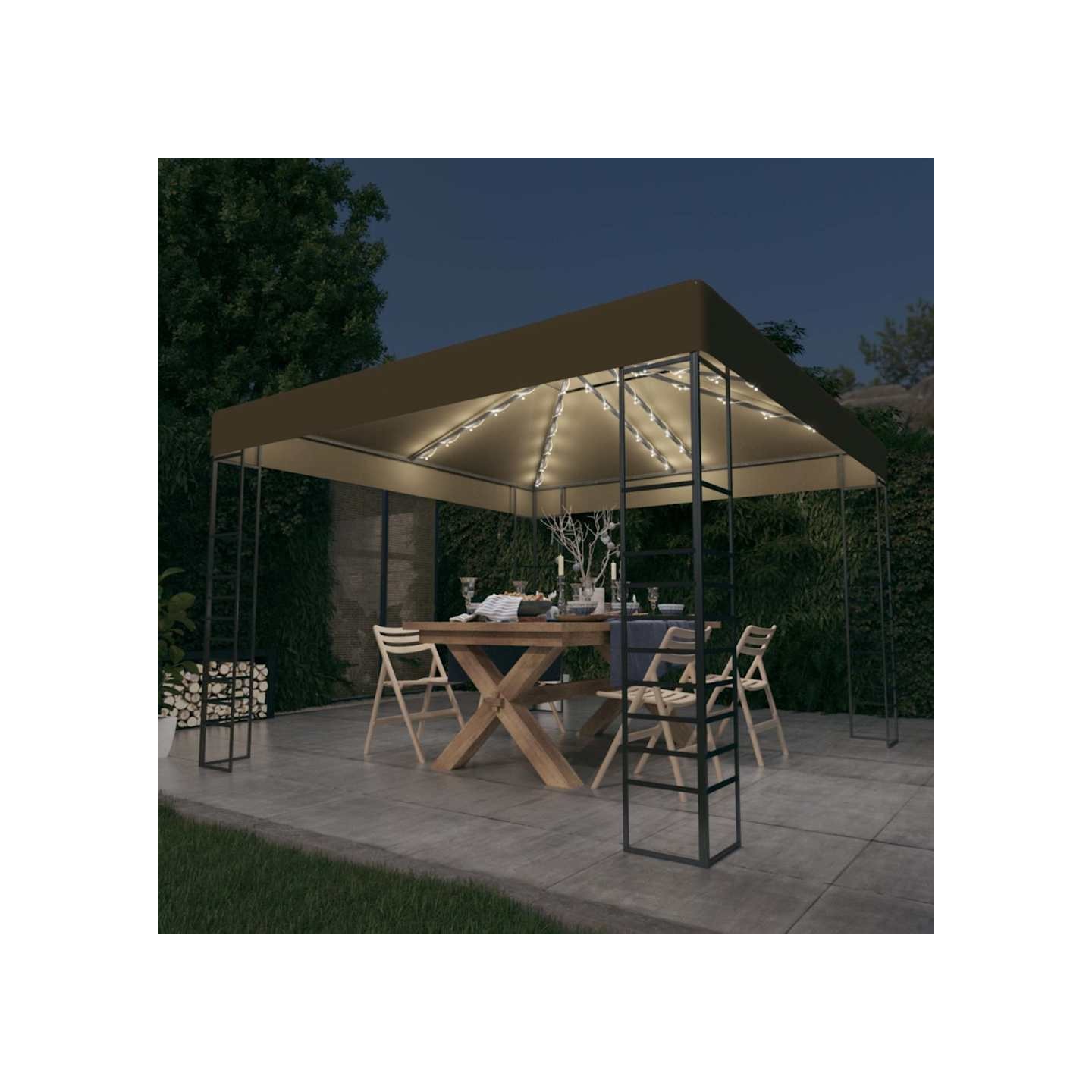 Chapiteau avec guirlande lumineuse à LED 3x3 m Taupe