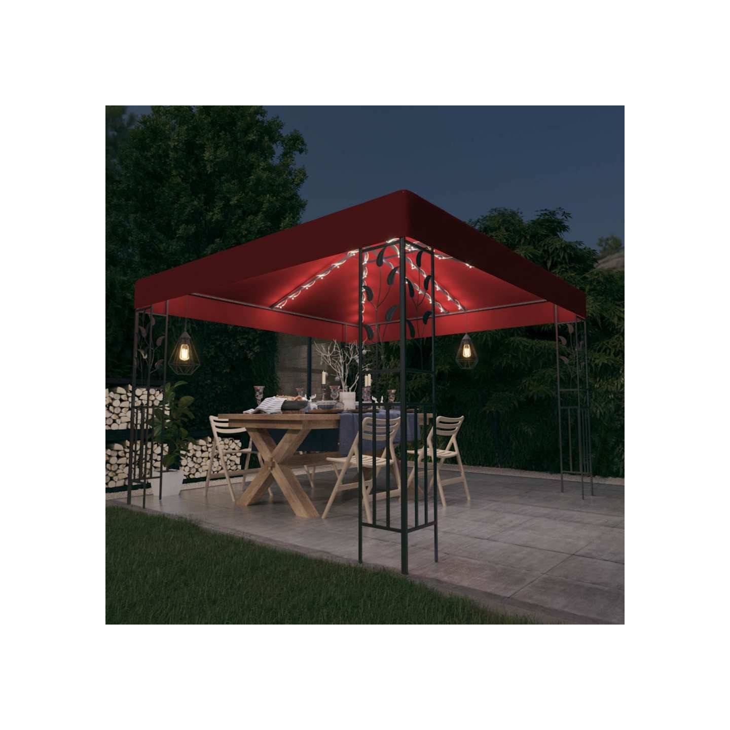 Tonnelle avec guirlande lumineuse à LED 3x3 m Bordeaux
