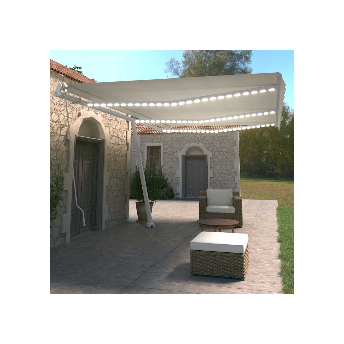 Auvent manuel rétractable avec LED 600x350 cm Crème