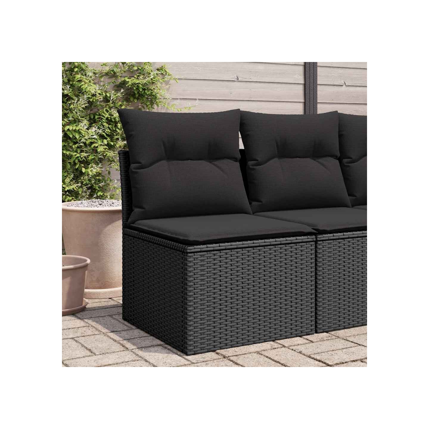 Chaise de jardin sans accoudoirs avec coussins en polyrotin noir