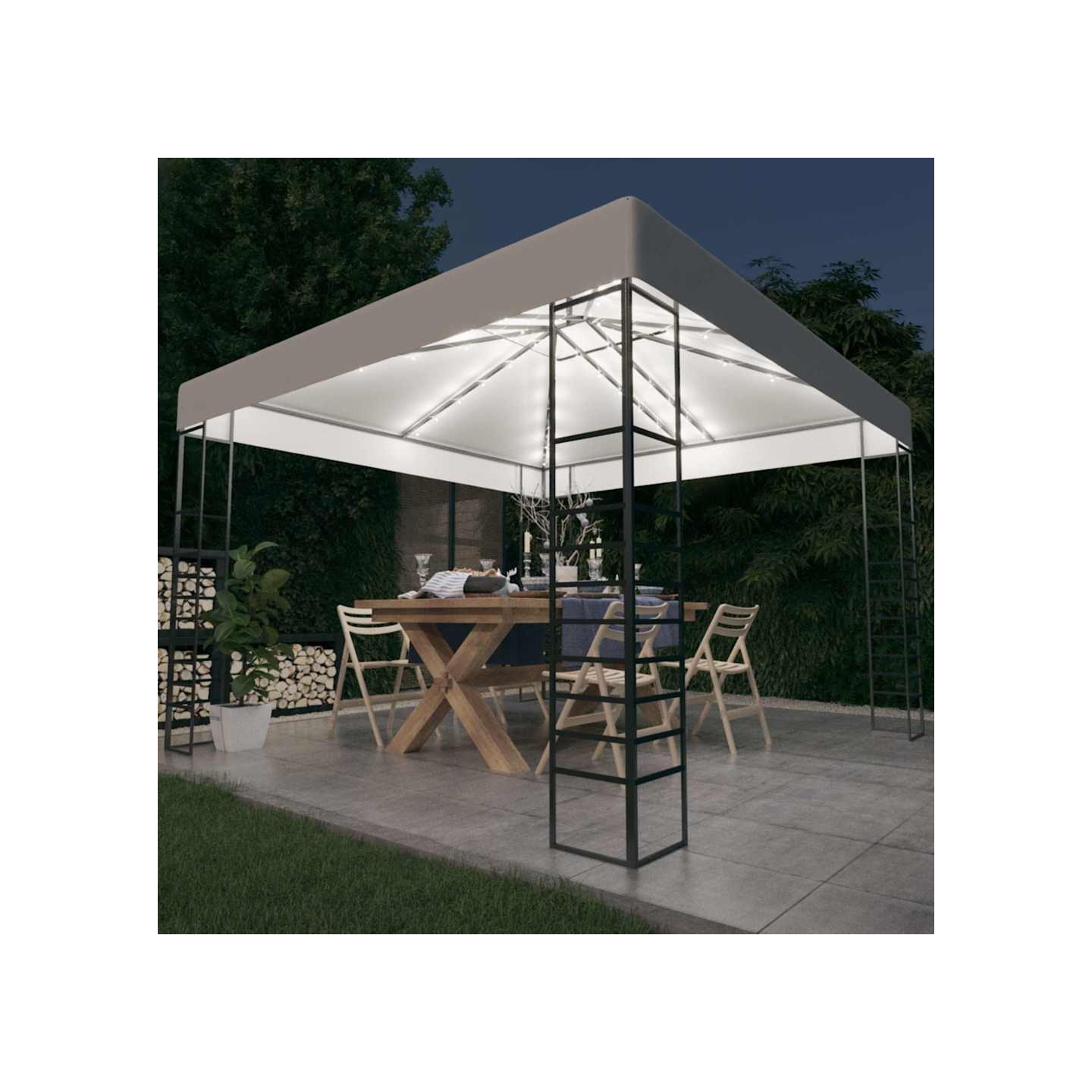 Chapiteau de jardin avec guirlande lumineuse à LED 3x3 m Blanc