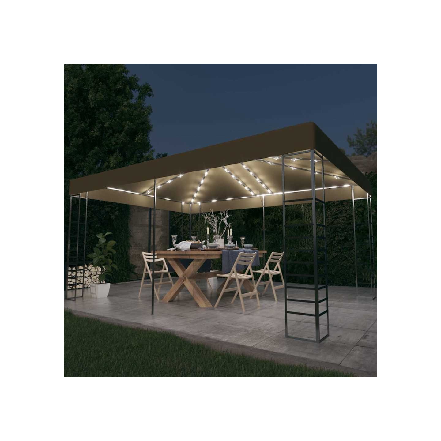 Tonnelle avec guirlande lumineuse à LED 3x4 m Taupe