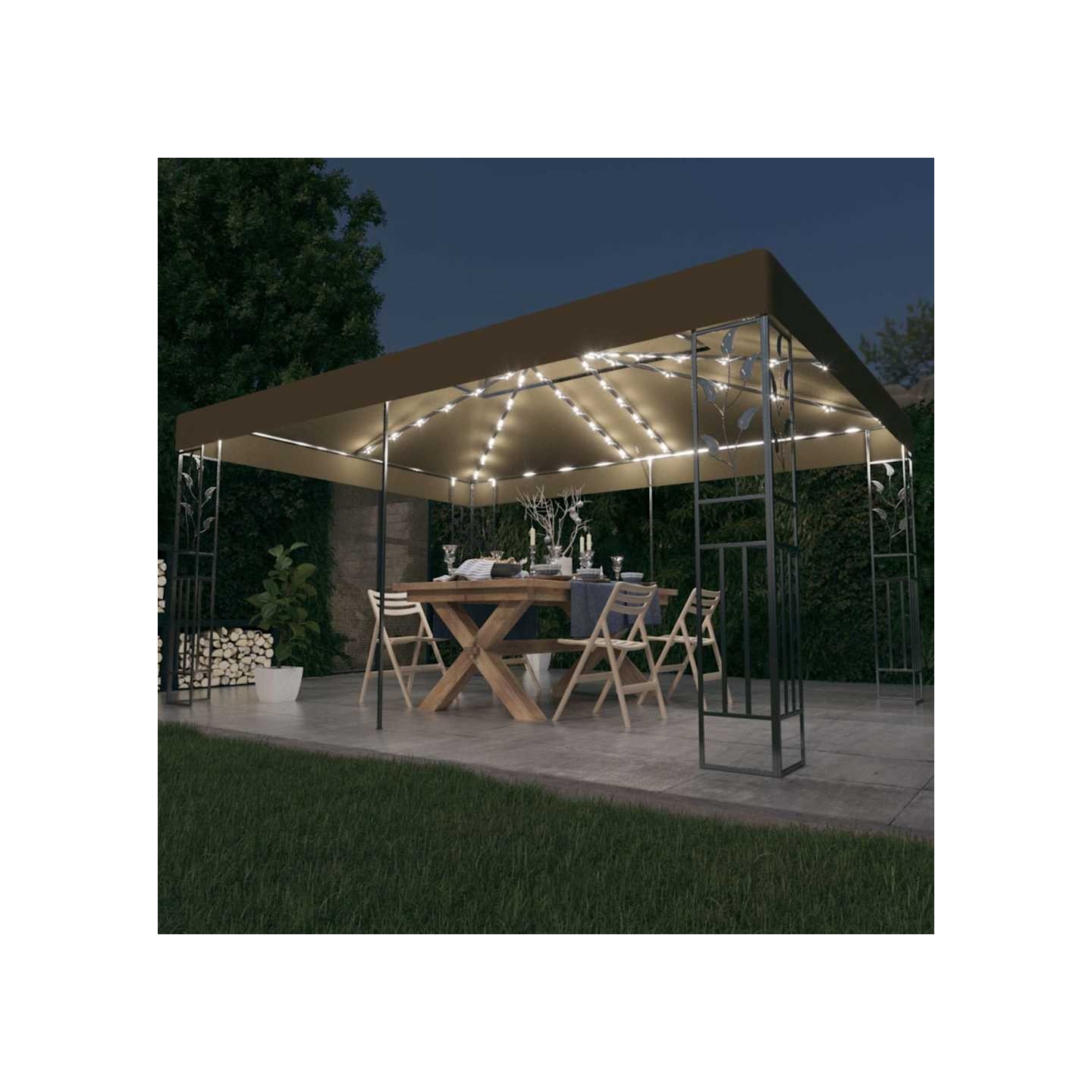 Tonnelle avec double toit et lumières LED 3x4 m Taupe