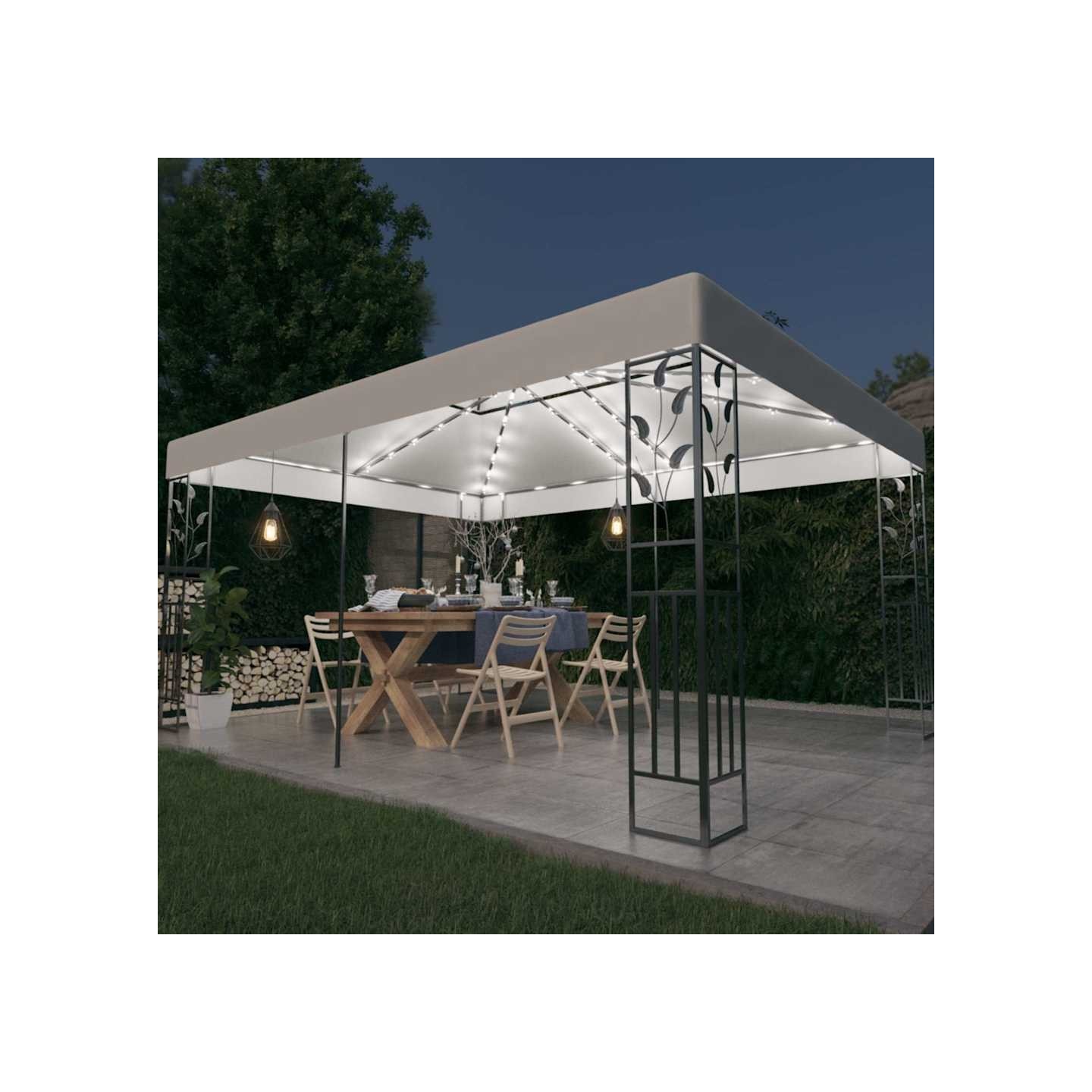 Tonnelle avec double toit et lumières LED 3x4 m Blanc