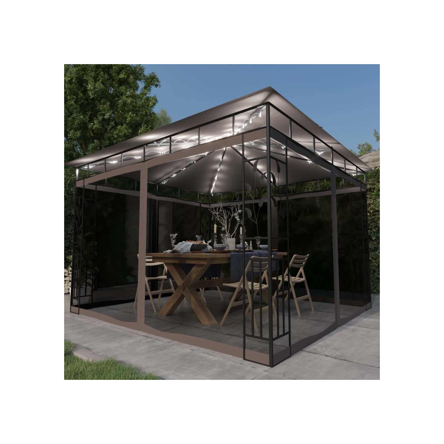 Tonnelle avec moustiquaire et lumières Led 3x3x2,73 m Taupe