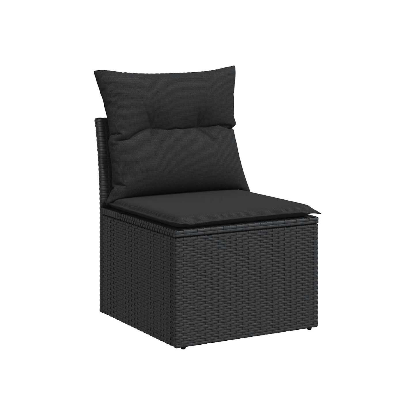 Chaise de jardin sans accoudoirs avec coussins en polyrotin noir